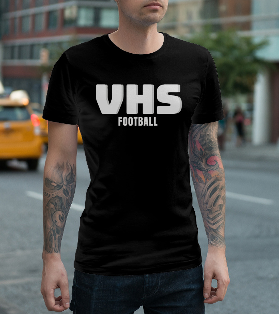 VHS Football Light Grey Textured Block Drop Shadow T-Shirt