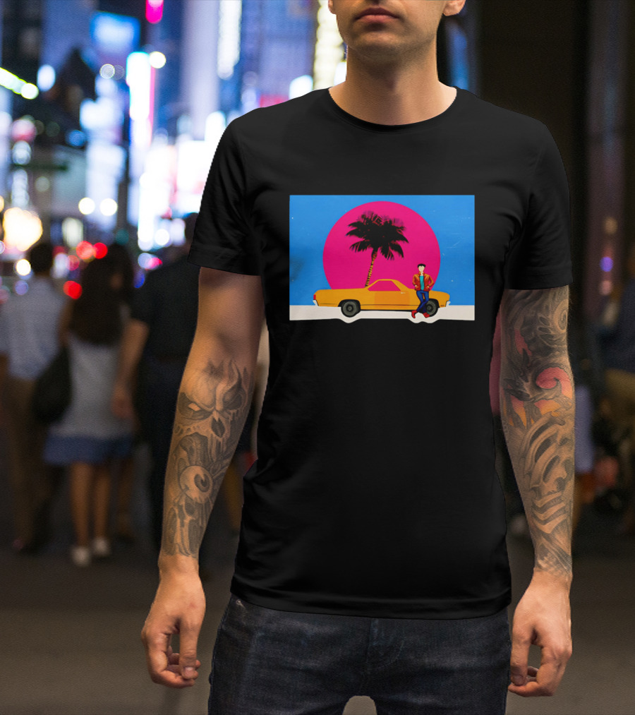 Yellow Car Palm Tree Retro Sunset Aesthetic T-Shirt