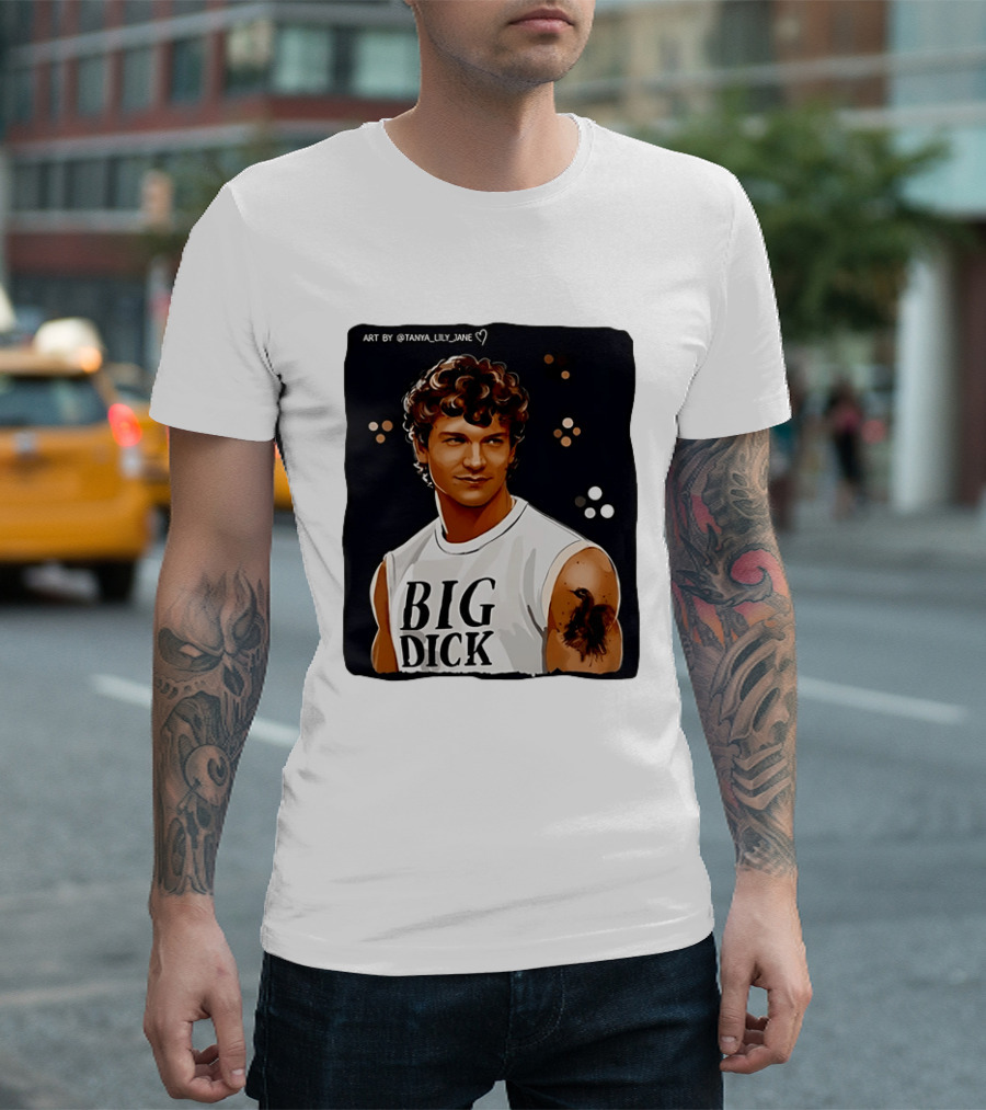 Tanya Lily Jane Big Dick Art Featuring Curly Haired Man T-Shirt