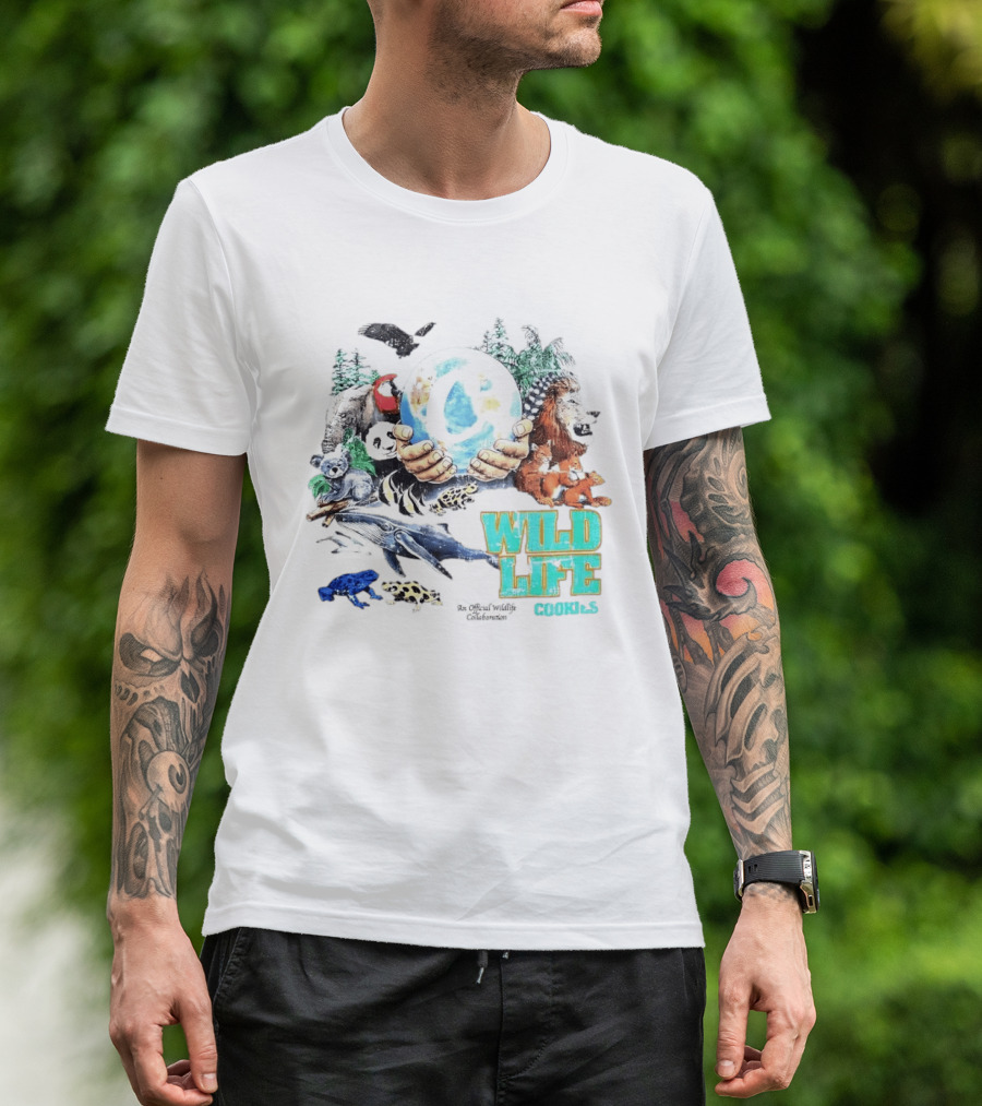 Cookies Wild Life An Official Wildlife Collaboration Hands Holding Globe Earth Animals T-Shirt