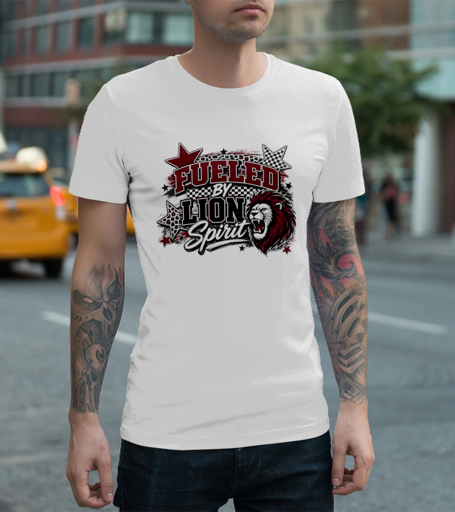 Fueled By Lion Spirit Roaring Head Leopard Patterned Stars Dynamic Energy T-Shirt