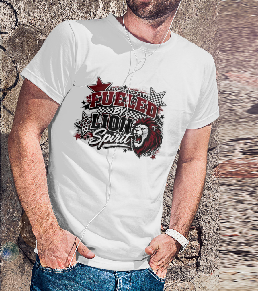 Fueled By Lion Spirit Roaring Head Leopard Patterned Stars Dynamic Energy T-Shirt