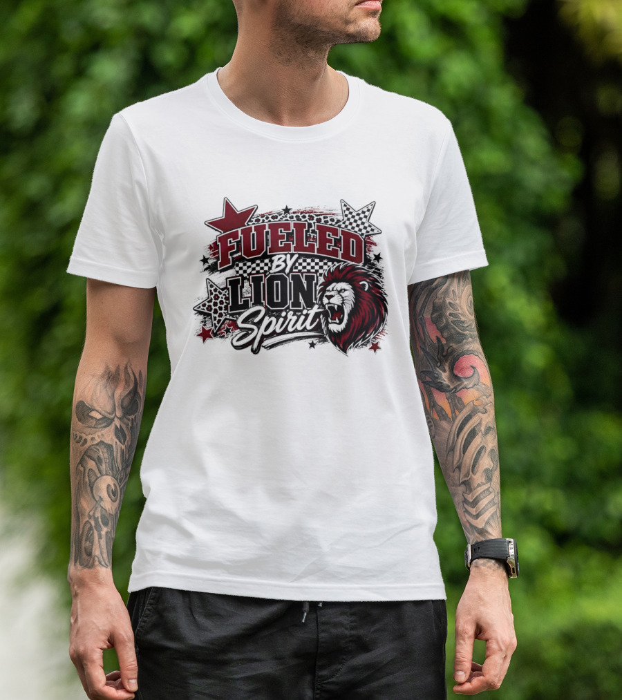 Fueled By Lion Spirit Roaring Head Leopard Patterned Stars Dynamic Energy T-Shirt