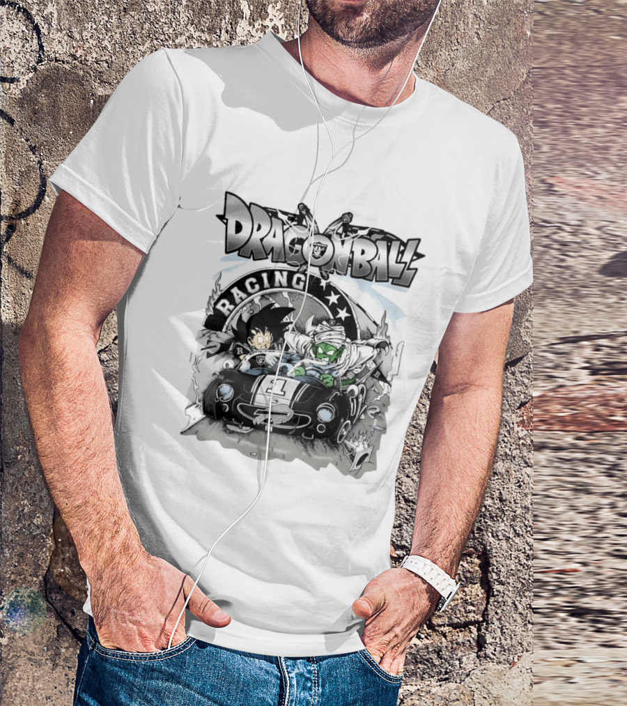 Las Vegas Raiders Dragon Ball Racing Goku Piccolo Driving Black Car Cartoon Raiders NFL T-Shirt