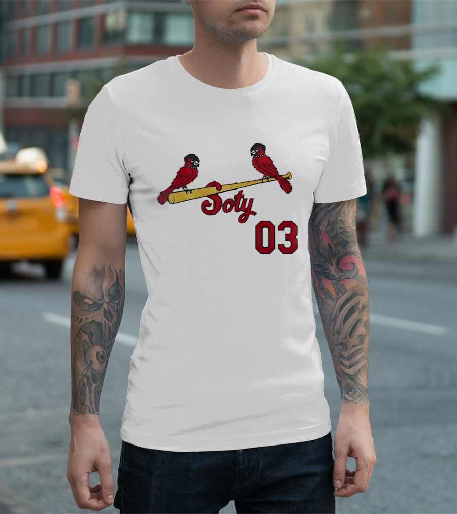 Soty 03 St Louis Cardinals Cartoon Emo Birds On Baseball Bat T-Shirt