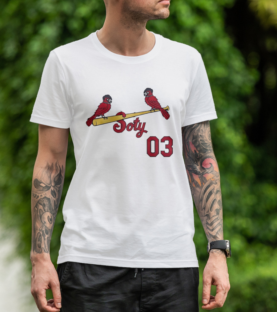 Soty 03 St Louis Cardinals Cartoon Emo Birds On Baseball Bat T-Shirt