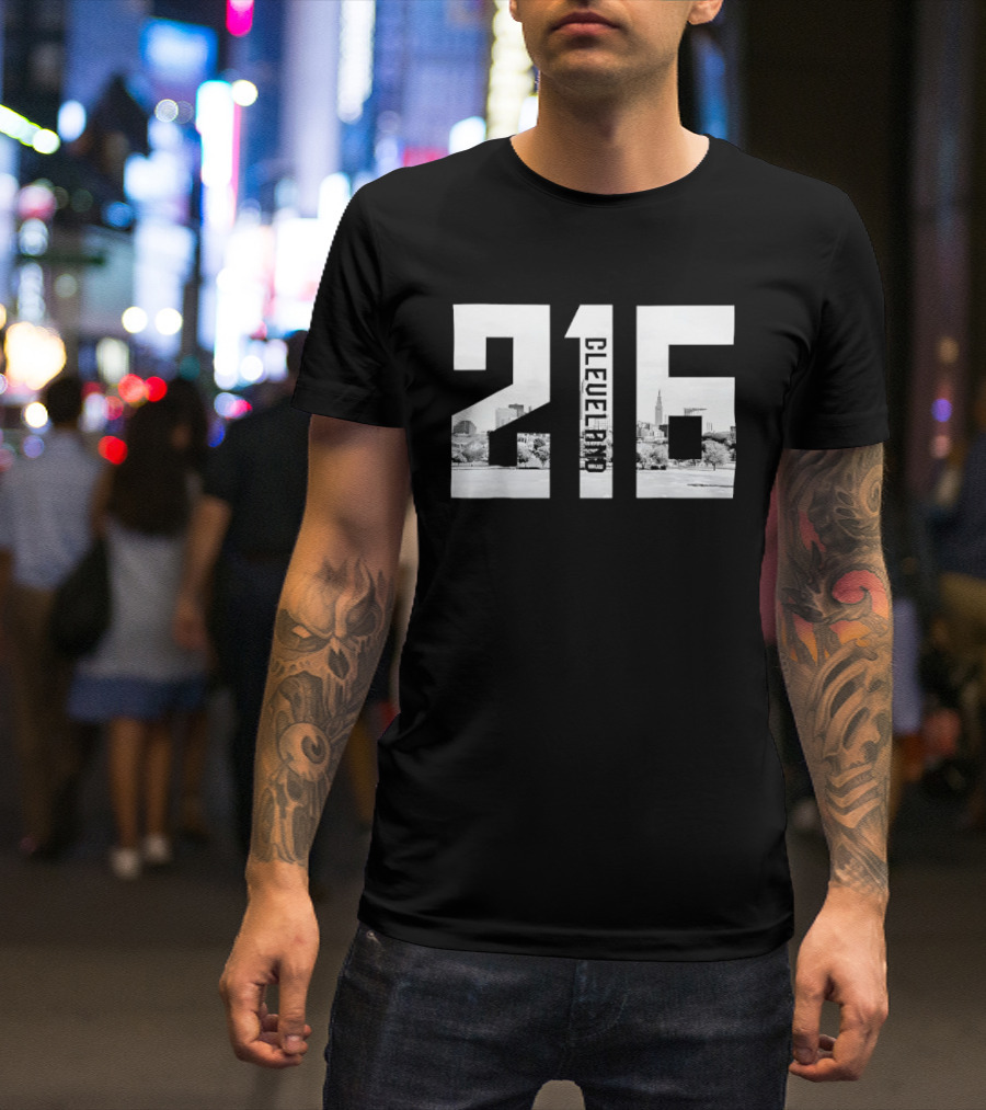 216 Cleveland Monochrome City Skyline Photo Cutout T-Shirt