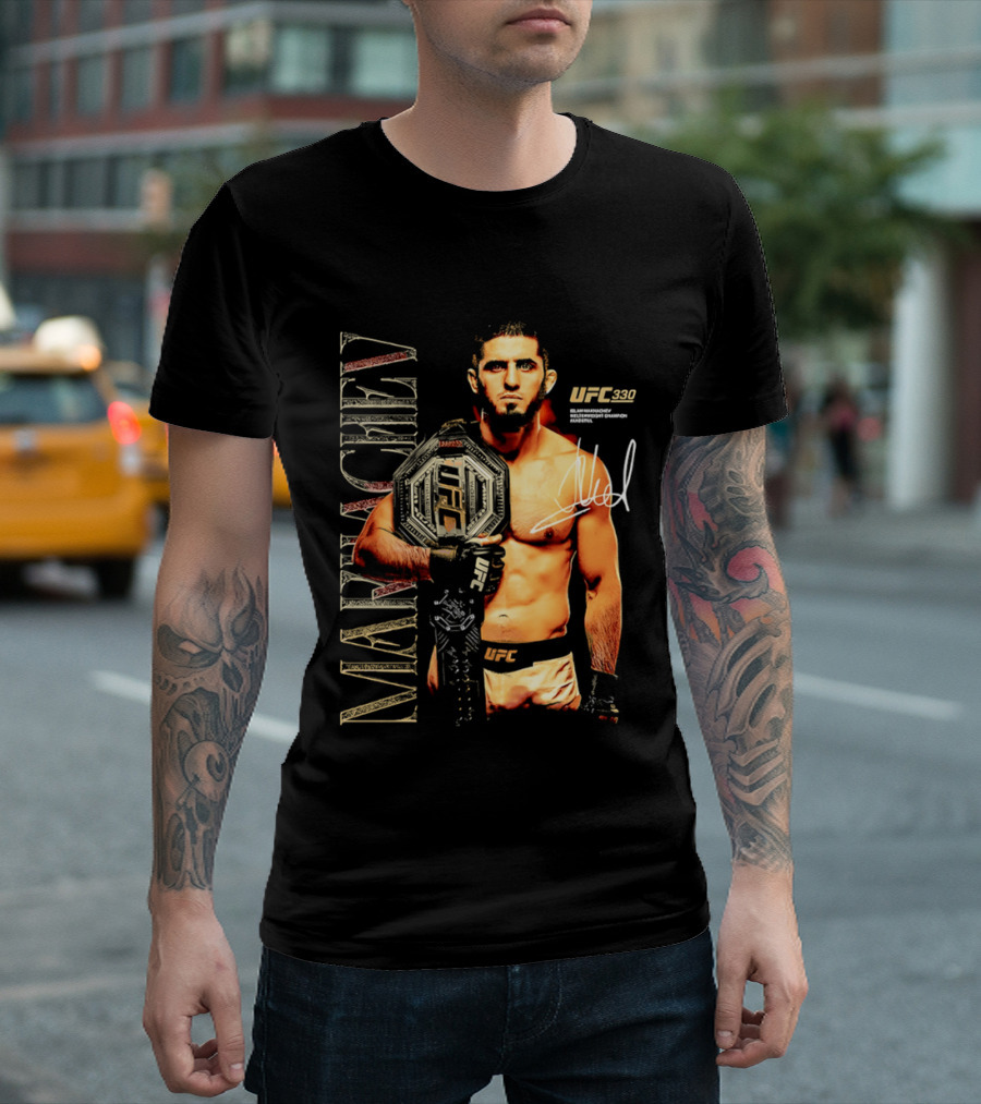 Islam Makhachev UFC Champion Signature Autograph Belt T-Shirt