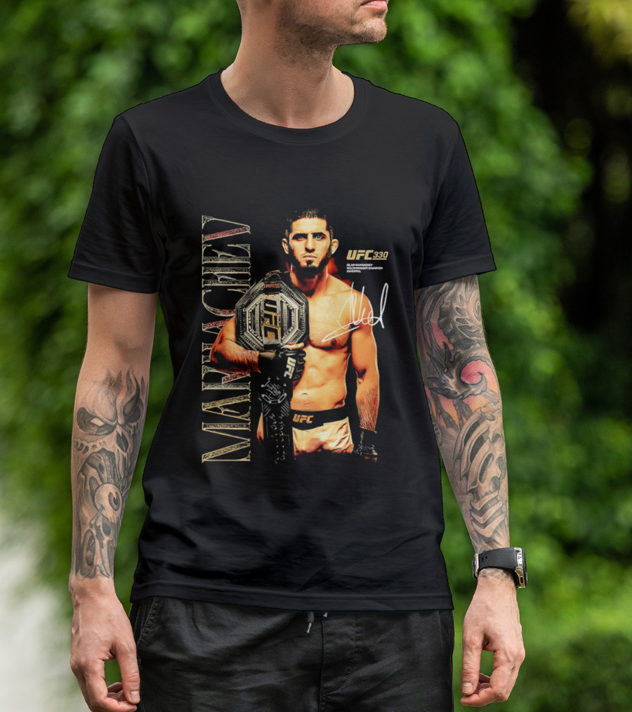 Islam Makhachev UFC Champion Signature Autograph Belt T-Shirt