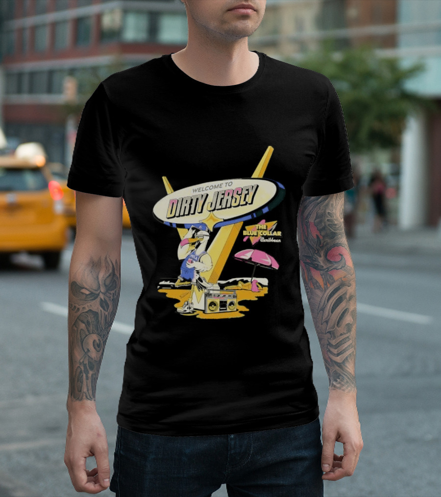 Philadelphia 76ers Welcome To Dirty Jersey Blue Collar Caribbean Cartoon Seagull Beach Boombox T-Shirt