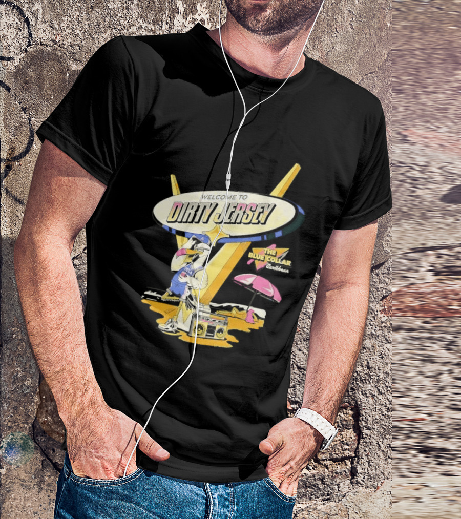 Philadelphia 76ers Welcome To Dirty Jersey Blue Collar Caribbean Cartoon Seagull Beach Boombox T-Shirt