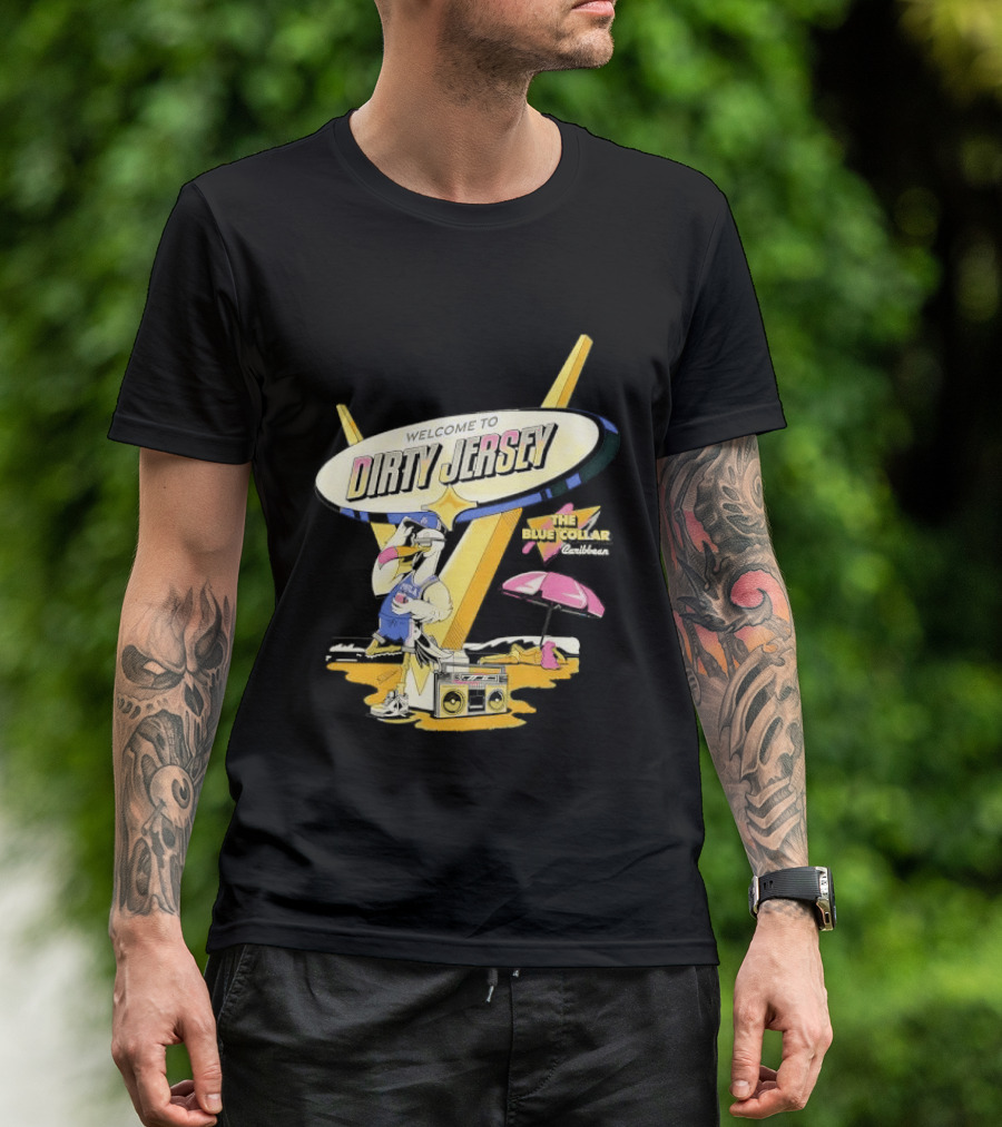 Philadelphia 76ers Welcome To Dirty Jersey Blue Collar Caribbean Cartoon Seagull Beach Boombox T-Shirt