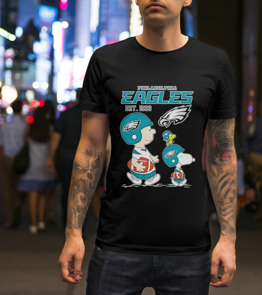 Philadelphia Eagles Est 1933 Cartoon Boy Dog Helmets Footballs T-Shirt