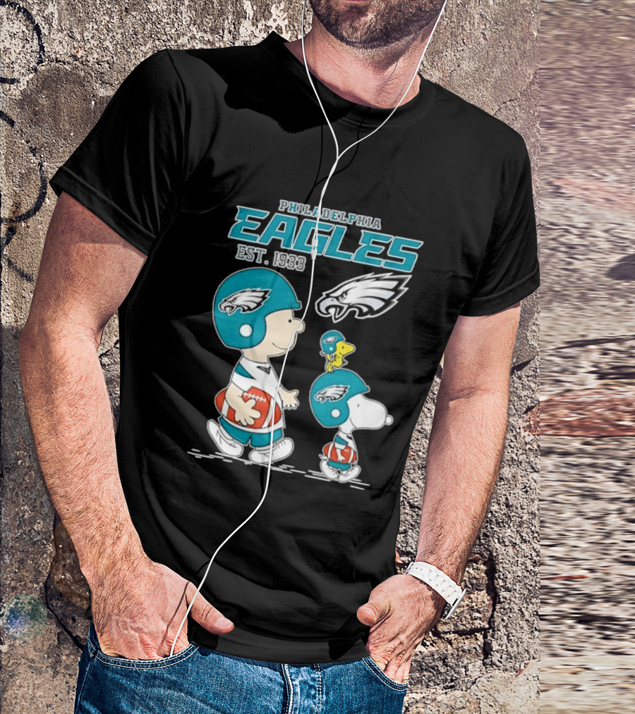 Philadelphia Eagles Est 1933 Cartoon Boy Dog Helmets Footballs T-Shirt