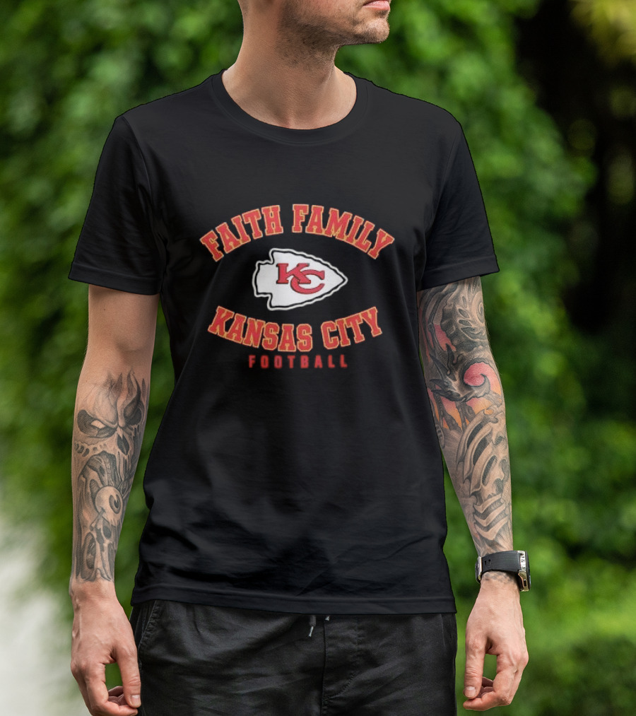 Kansas City Chiefs Faith Family Football KC Arrowhead Patch T-Shirt