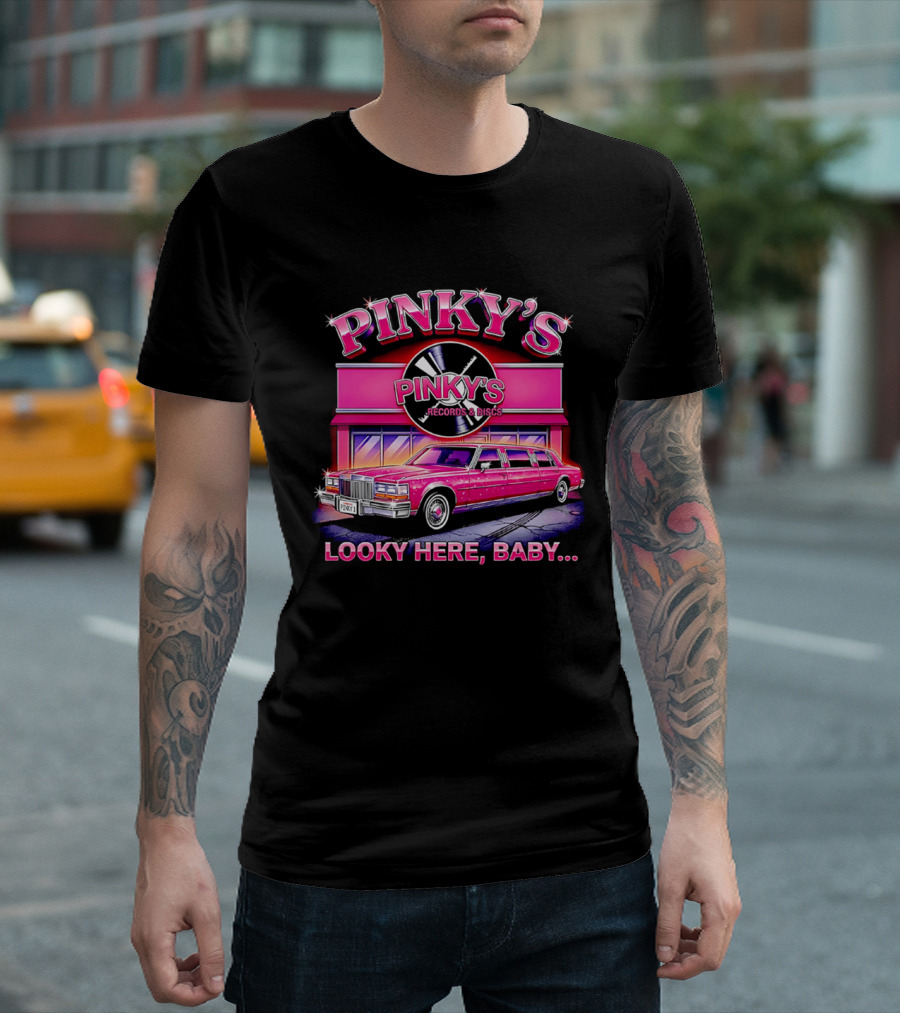 Pinky's Records And Discs Pink Limousine Looky Here Baby T-Shirt