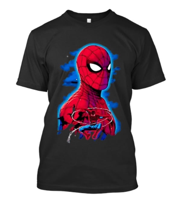 Marvel Spider Man Bust Crouching Web Action Silhouette Clouds T-Shirt