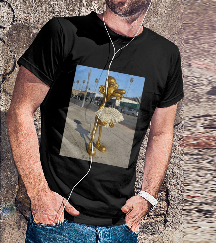 Rich Neegy Golden Cartoon Character Holding Cash On Street T-Shirt