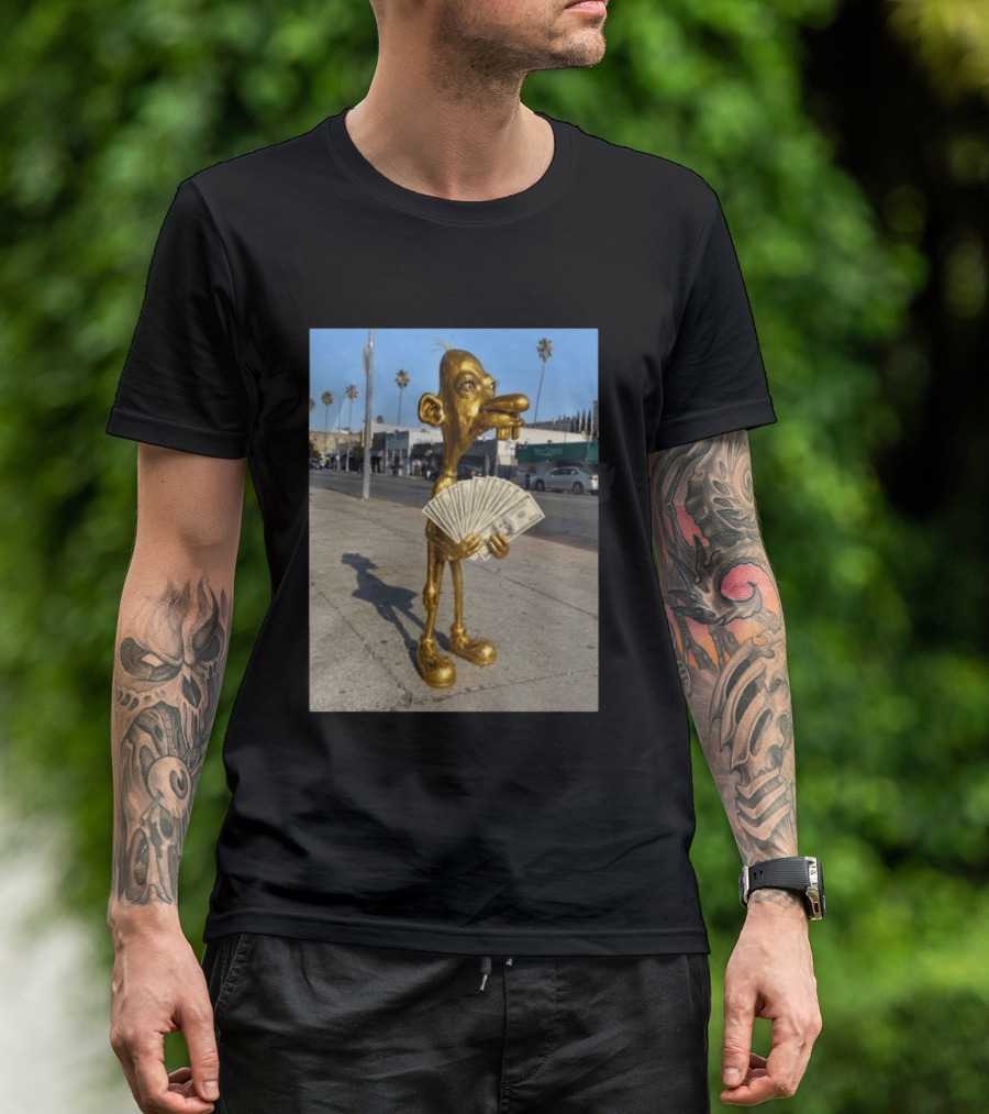 Rich Neegy Golden Cartoon Character Holding Cash On Street T-Shirt