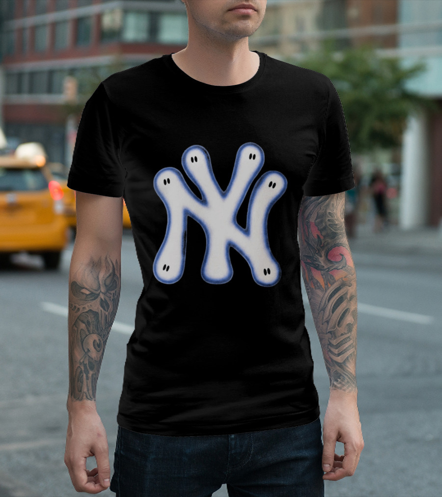 NY Yankees Wash Ghost Airbrush Logo Ghostly NY Yankees T-Shirt