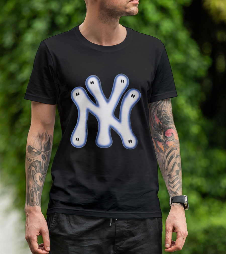 NY Yankees Wash Ghost Airbrush Logo Ghostly NY Yankees T-Shirt