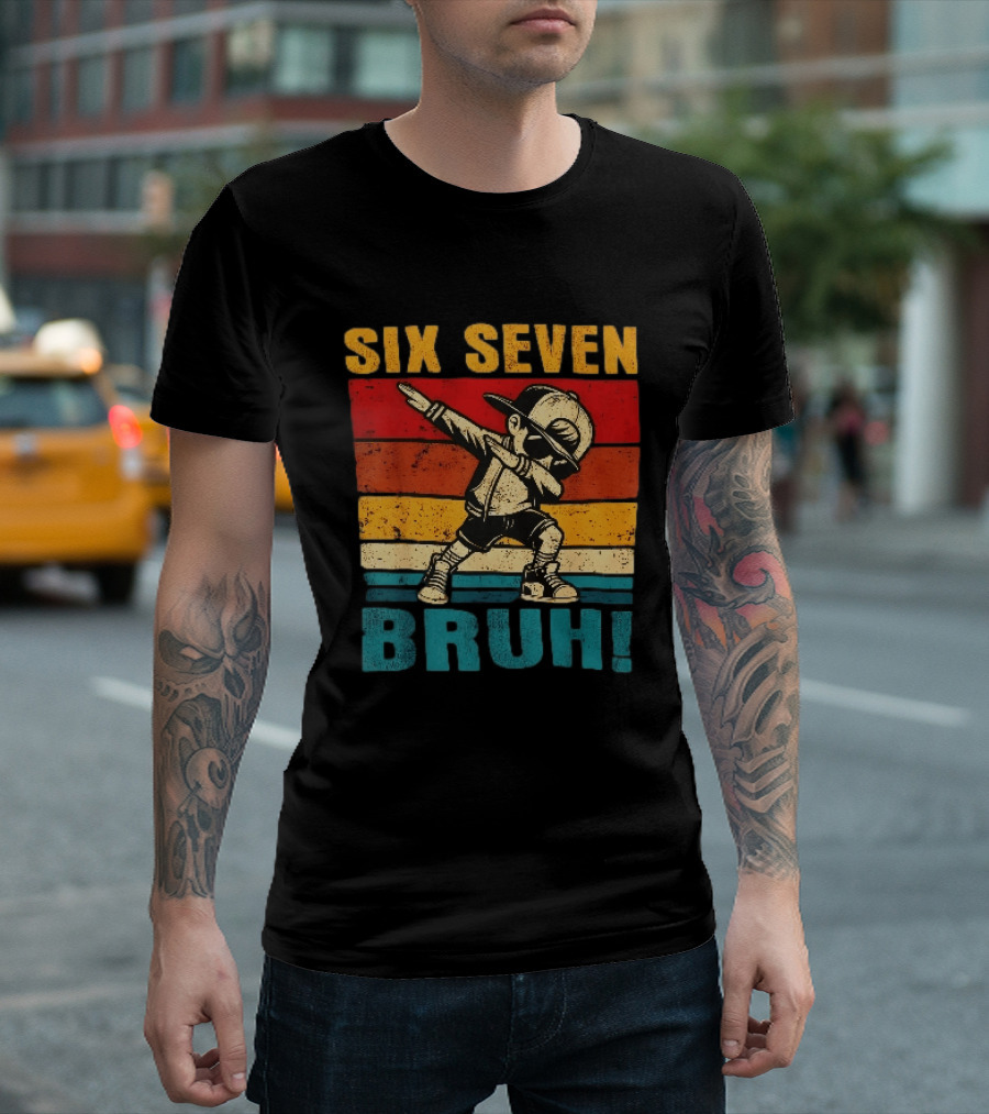 Six Seven Bruh Dabbing Vintage Stripes Kid Dance Cap T-Shirt