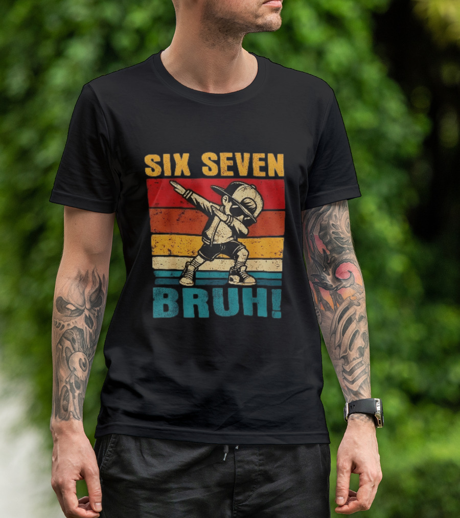 Six Seven Bruh Dabbing Vintage Stripes Kid Dance Cap T-Shirt