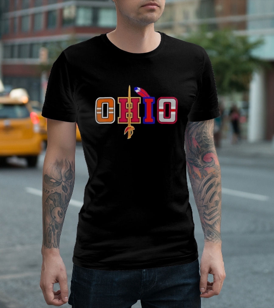Ohio Cleveland Sports Letter Block Sword Feather T-Shirt