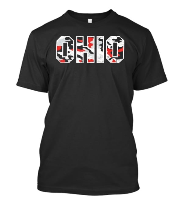 Ohio Distressed Camouflage Red Gray White Black Block T-Shirt