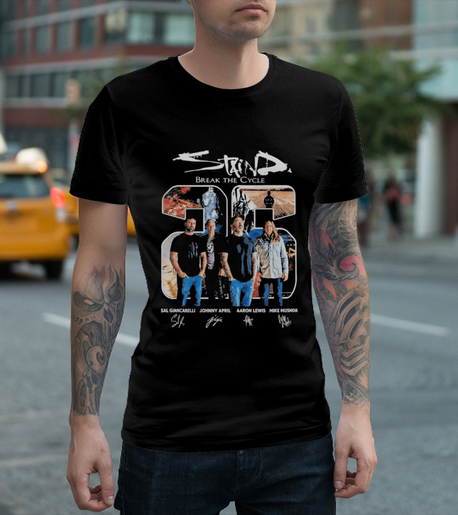 Staind Break The Cycle 23 Sal Giancarelli Johnny April Aaron Lewis Mike Mushok Signatures Rock Band T-Shirt