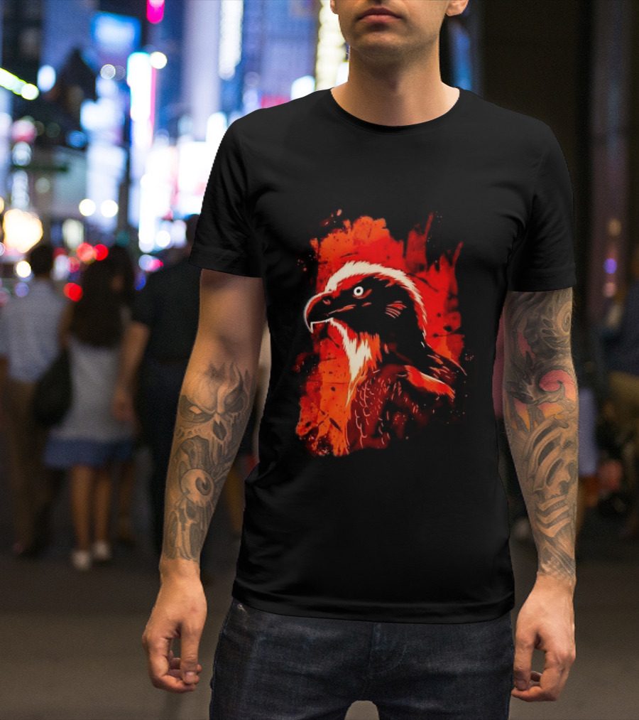 Stylized Bearded Vulture Head Fiery Orange Watercolor Art Bird Wildlife T-Shirt