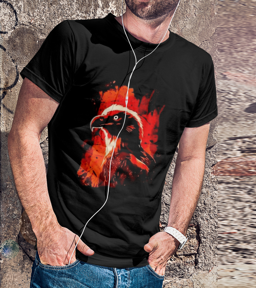 Stylized Bearded Vulture Head Fiery Orange Watercolor Art Bird Wildlife T-Shirt