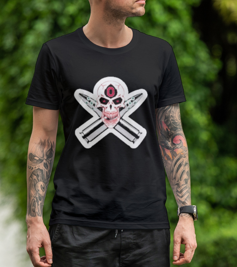 Ohio State Buckeyes Skull With Crossed Silver Bullets T-Shirt