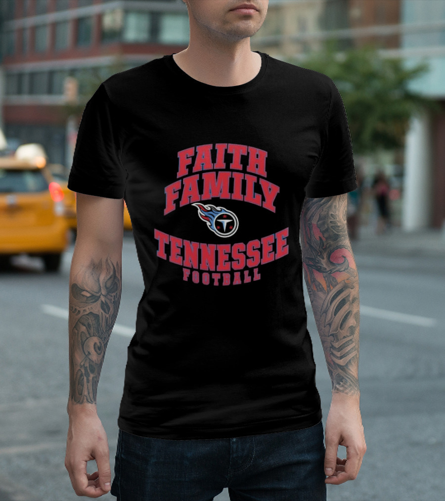 Faith Family Tennessee Football Arched Design With Fireball T-Shirt