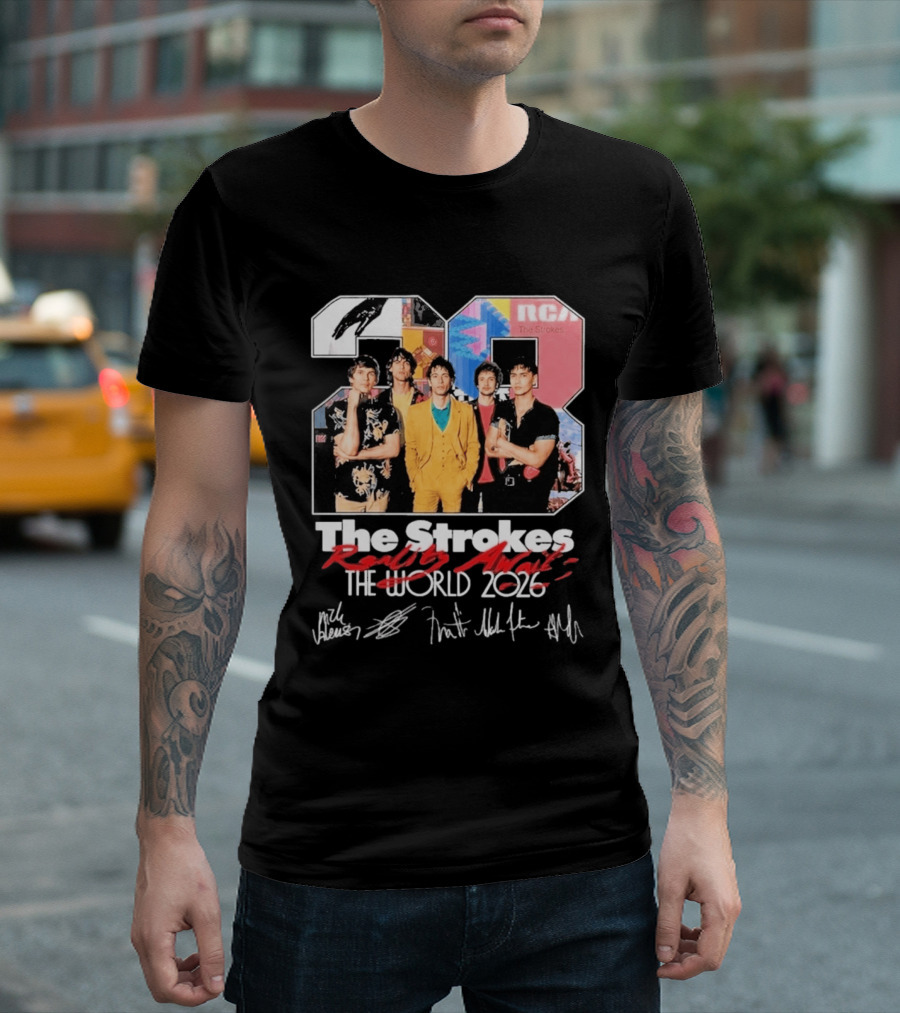 The Strokes Reality Awaits 2026 Tour RCA Vintage Band Signatures T-Shirt