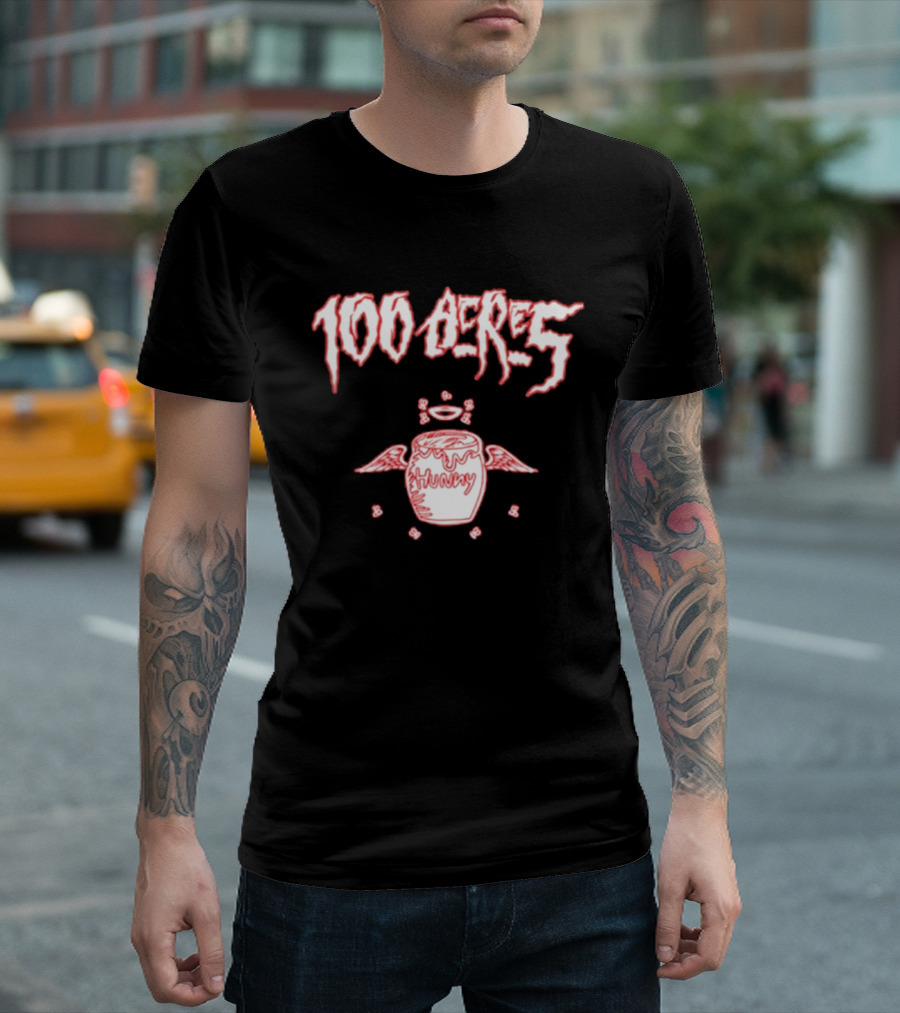 100 Acres Hunny Winged Honey Pot With Dripping Text And Doodles T-Shirt