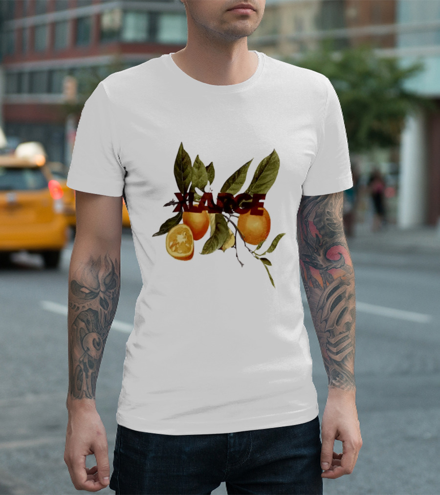 Xlarge Watercolor Oranges Citrus Branch Leaves Slice T-Shirt