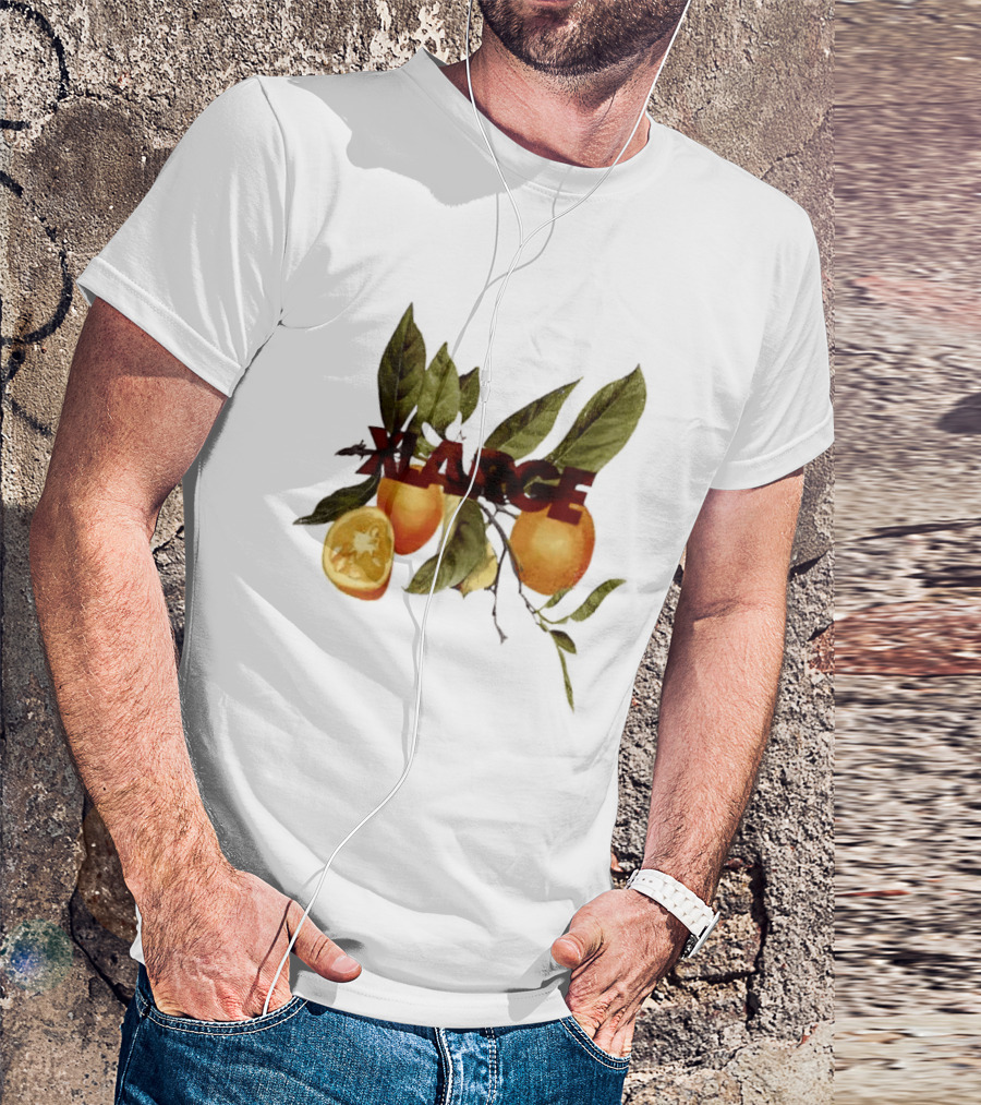 Xlarge Watercolor Oranges Citrus Branch Leaves Slice T-Shirt