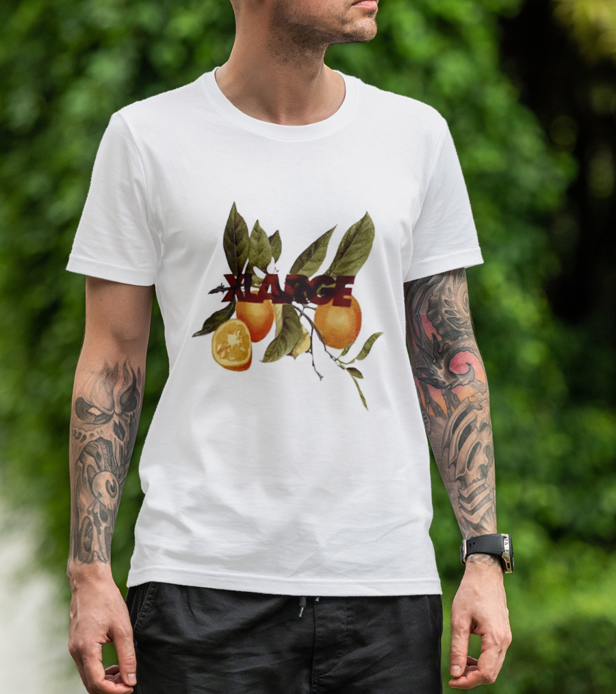 Xlarge Watercolor Oranges Citrus Branch Leaves Slice T-Shirt