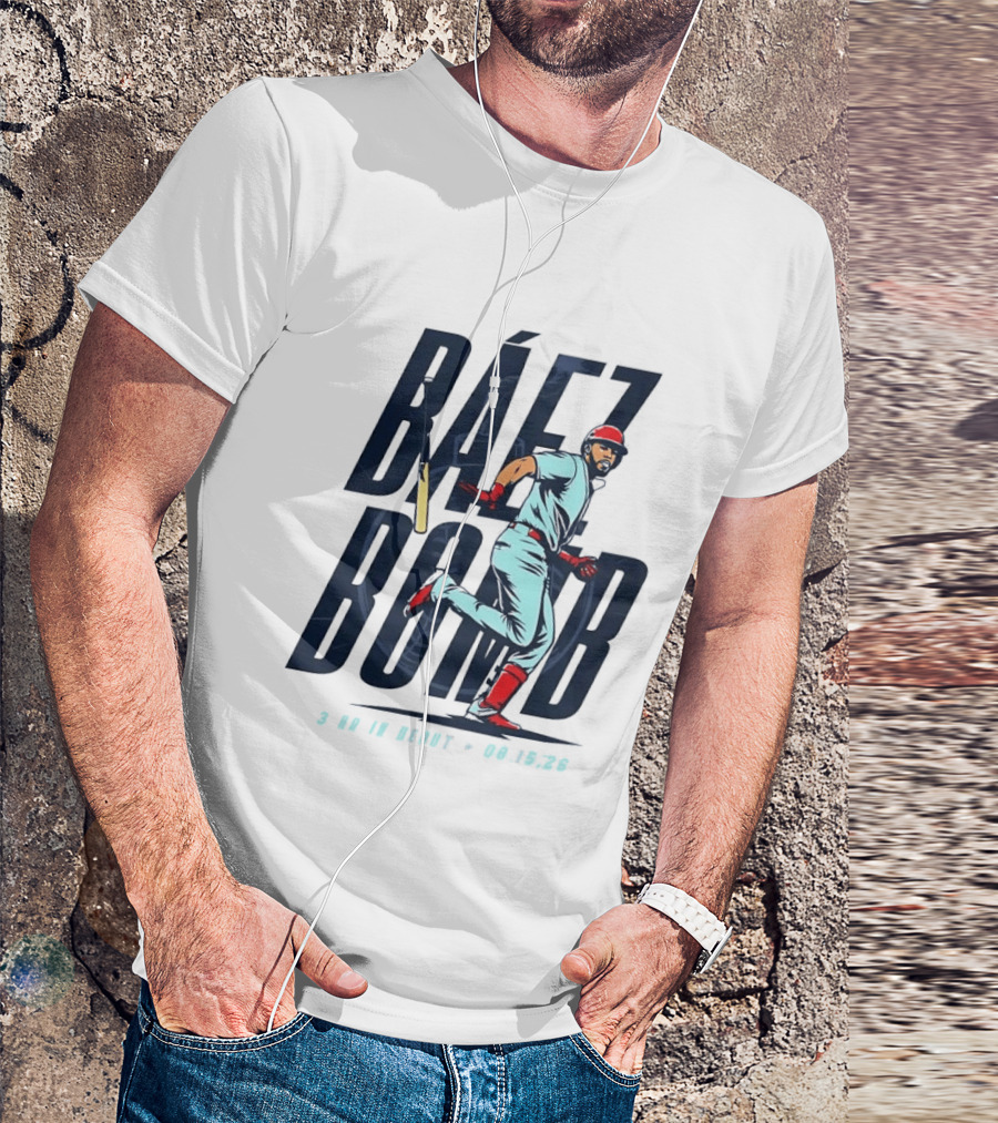 Báez Bomb 3 HR In Debut 08 15 26 Cartoon Baseball Player Running T-Shirt