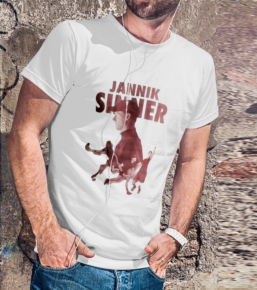 Jannik Sinner Red Double Exposure Tennis Action Poses T-Shirt