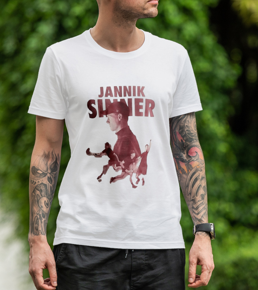 Jannik Sinner Red Double Exposure Tennis Action Poses T-Shirt