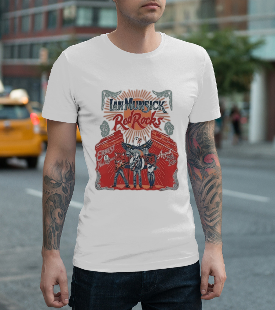 Ian Munsick Red Rocks Morrison CO 08 25 2026 Live Tour Featuring Ernest Neon Dreams T-Shirt