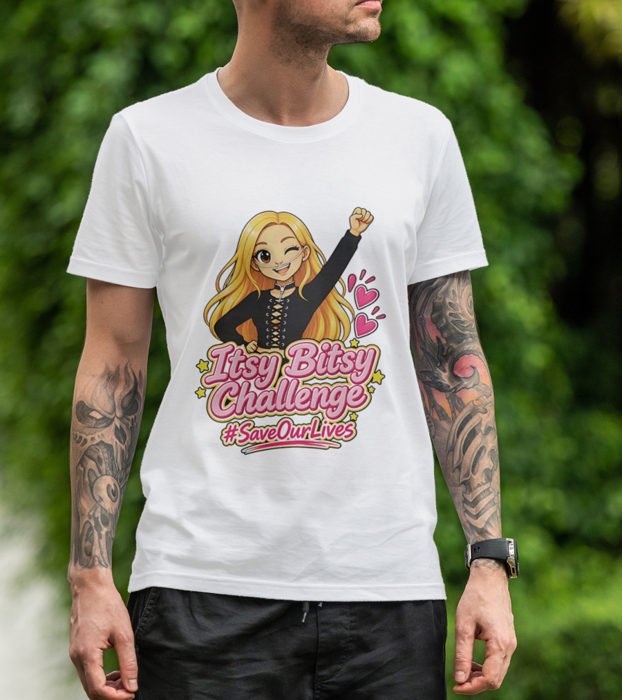 Itsy Bitsy Challenge SaveOurLives With Animated Character And Hearts T-Shirt