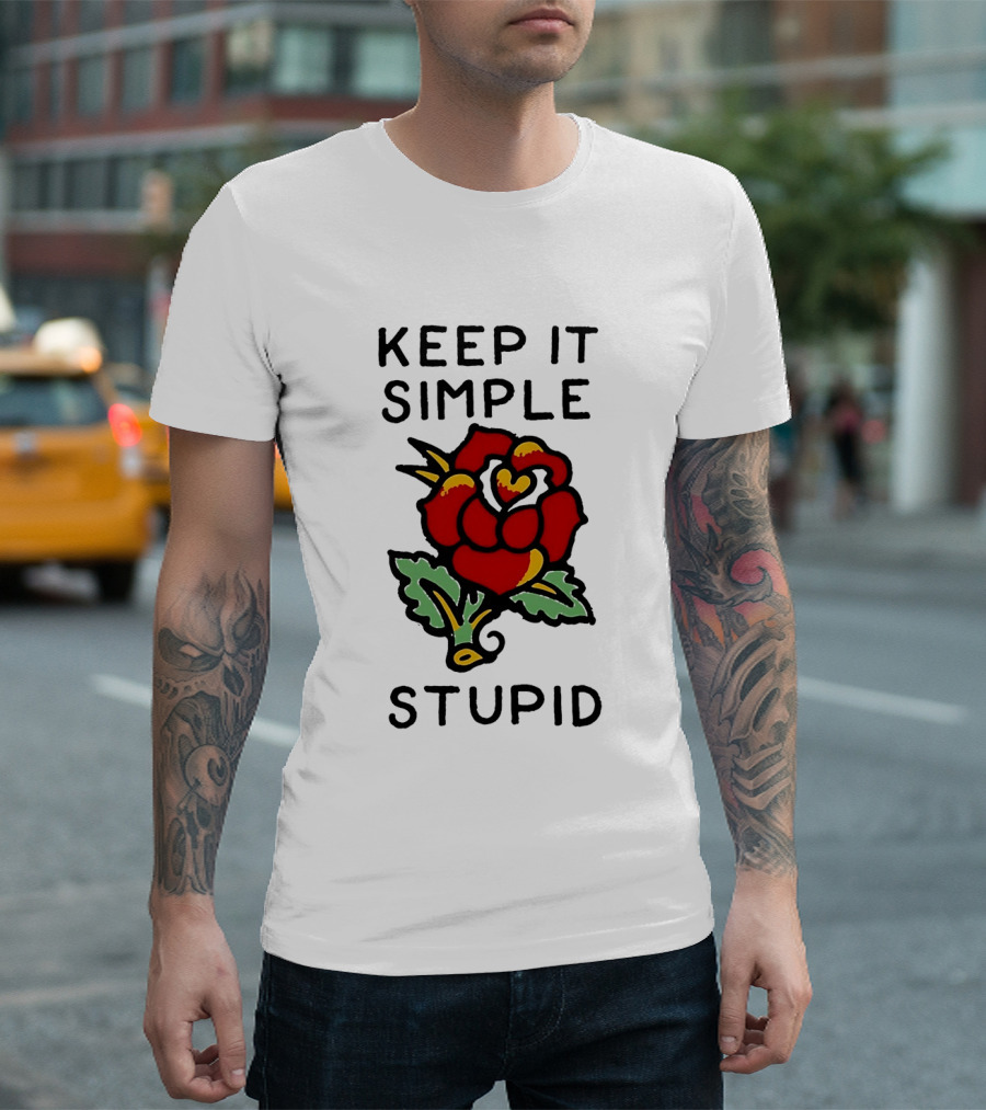 Keep It Simple Stupid Red Rose Kiss Minimalist T-Shirt