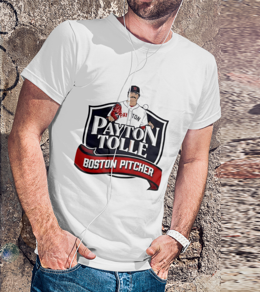 Payton Tolle Boston Pitcher Cartoon Player Shield Ribbon T-Shirt