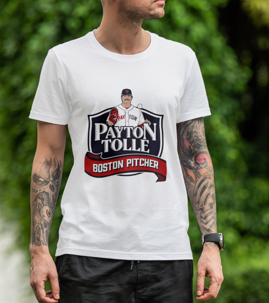 Payton Tolle Boston Pitcher Cartoon Player Shield Ribbon T-Shirt