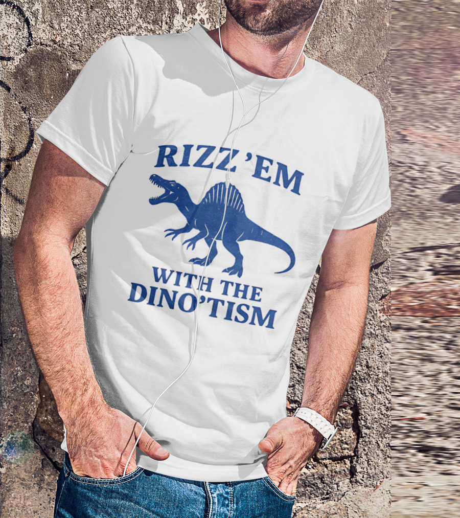 Rizz'em With The Dino'tism Spinosaurus Roaring Blue T-Shirt