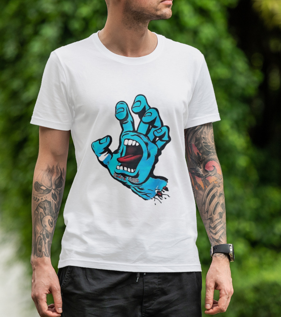 Santa Cruz Blue Screaming Hand Open Mouth Tongue Cartoon T-Shirt