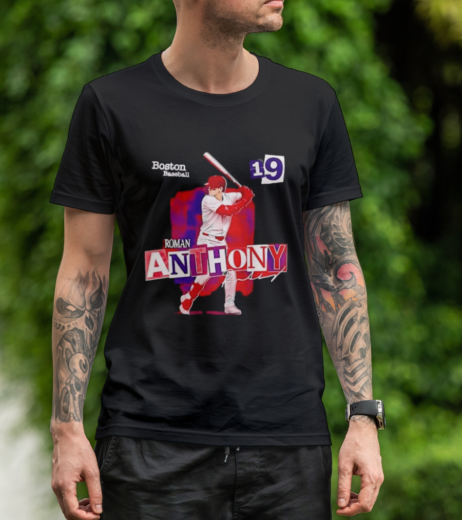 Boston Baseball 19 Roman Anthony Player Batting Red Paint T-Shirt